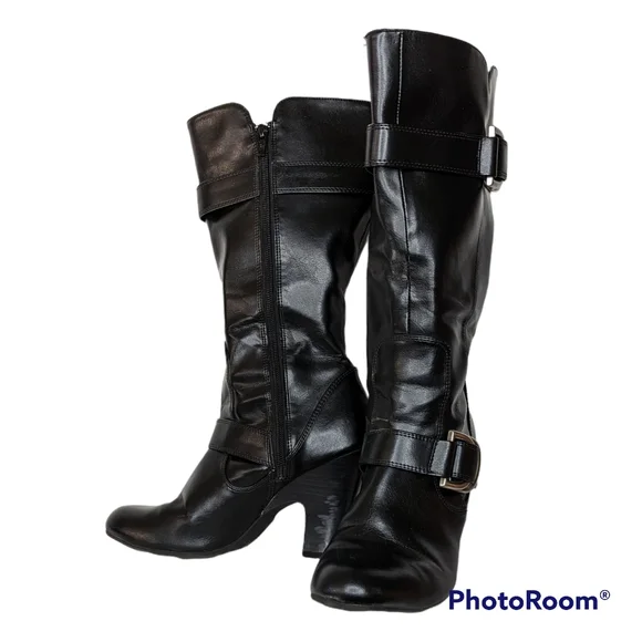 American Eagle Outfitters Boots Womens Sz 8.5 Black Faux Leather Silver Buckles - Picture 16 of 16